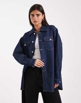 Vero Moda Vero Moda oversized pocket detail denim shirt in dark rinse wash-Navy