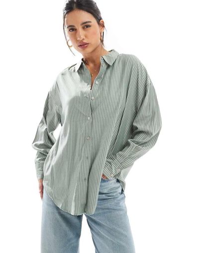 Vero Moda Vero Moda oversized shirt in green and white stripe