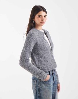 Vero Moda Vero Moda oversized zip front soft knit sweater in medium gray melange