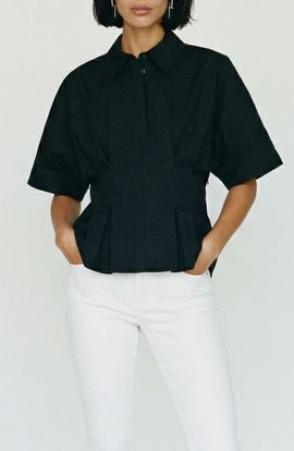 VERO MODA VERO MODA Pleated Button Half Placket Peplum Hem Shirt