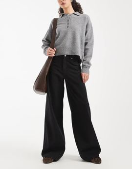 Vero Moda Vero Moda Remy mid rise wide leg jeans in black denim