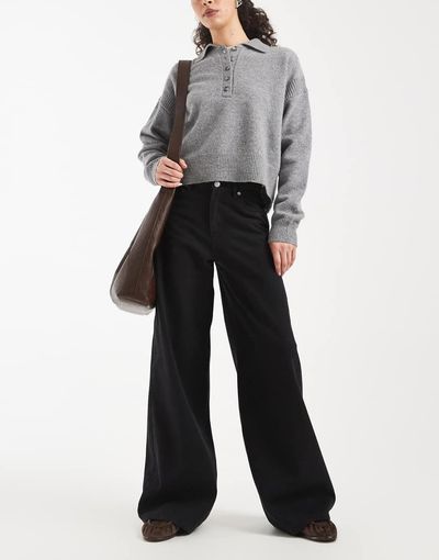 Vero Moda Vero Moda Remy mid rise wide leg jeans in black denim
