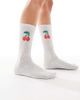 Vero Moda Vero Moda ribbed sports socks in light gray with cherry detail - 1
