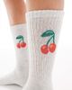 Vero Moda Vero Moda ribbed sports socks in light gray with cherry detail - 2