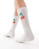 Vero Moda Vero Moda ribbed sports socks in light gray with cherry detail - 3