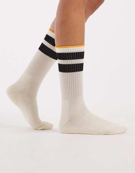 Vero Moda Vero Moda ribbed sporty socks with black and orange stripe detailing in cream-White