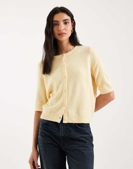 Vero Moda Vero Moda round neck knit short sleeve cardigan in golden yellow
