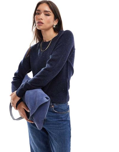 Vero Moda Vero Moda round neck knit sweater in navy melange