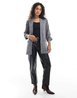Vero Moda Vero Moda ruched sleeve blazer in salt and pepper melange-Black