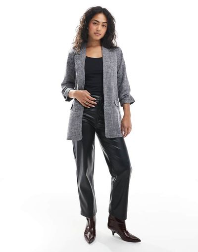 Vero Moda Vero Moda ruched sleeve blazer in salt and pepper melange-Black