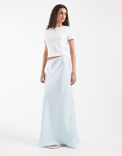 Vero Moda Vero Moda satin bias midi skirt in light blue
