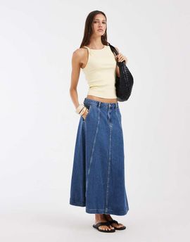 Vero Moda Vero Moda seam detail a-line denim maxi skirt in medium blue