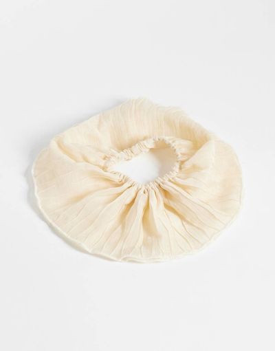 Vero Moda Vero Moda sheer textured hair scrunchie in cream-White