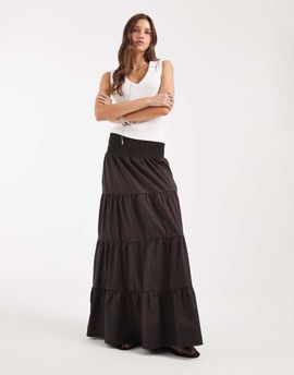 Vero Moda Vero Moda shirred waist tiered boho maxi skirt in chocolate-Brown