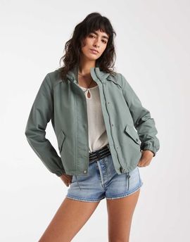 Vero Moda Vero Moda short festival rain coat with hood and drawstring hem in laurel green