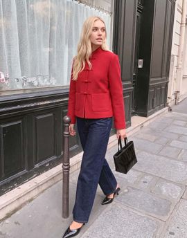 Vero Moda Vero Moda short mandarin jacket with pockets in red