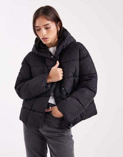 Vero Moda Vero Moda short puffer coat with hidden zip detail in black