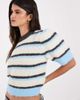 Vero Moda Vero Moda short sleeve knit sweater in brown and blue stripes-White - 1