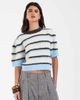 Vero Moda Vero Moda short sleeve knit sweater in brown and blue stripes-White - 2
