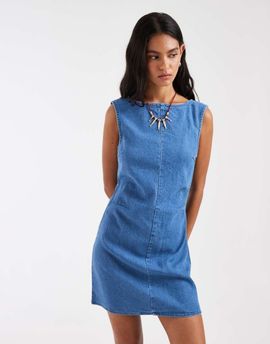 Vero Moda Vero Moda sleeveless cinched waist denim mini dress in medium blue wash