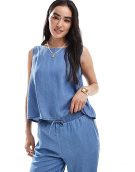 Vero Moda Vero Moda sleeveless tie front top in blue chambray - part of a set