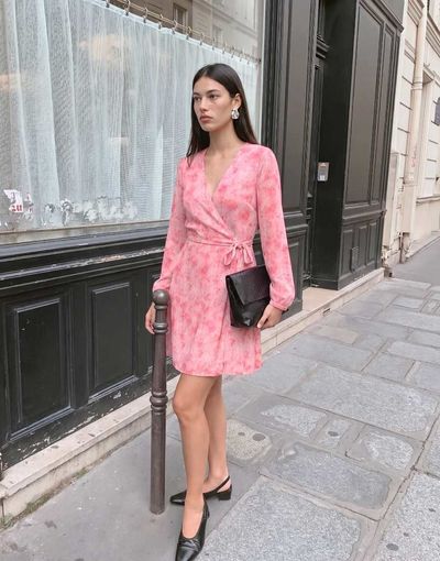 Vero Moda Vero Moda Smilla chiffon long sleeve wrap front mini dress in tonal pink floral print