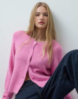 Vero Moda Vero Moda soft fluffy knit o-neck cardigan in pink cosmos