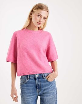 Vero Moda Vero Moda soft O-neck oversized boxy knit T-shirt in cosmos pink