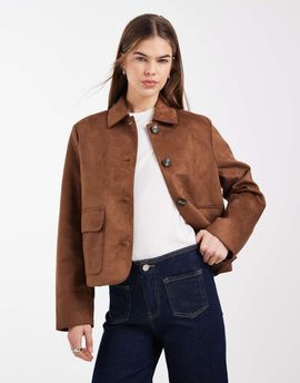 Vero Moda Vero Moda soft stretch faux suede short jacket in cognac-Red