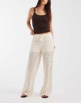 Vero Moda Vero Moda stretch lace wide leg pants in cream-White