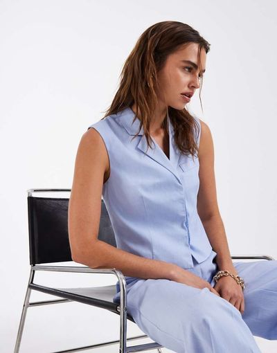 Vero Moda Vero Moda tailored boxy vest in brunnera blue - part of a set
