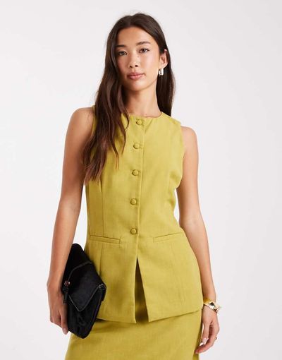 Vero Moda Vero Moda tailored o-neck vest in chartreuse - part of a set-Green