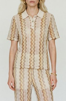 VERO MODA VERO MODA Teresa Chevron Openwork Knit Polo Top