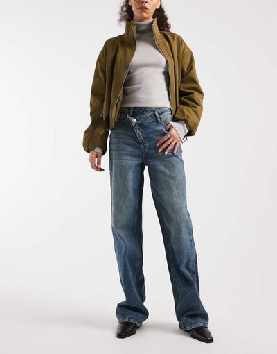 Vero Moda Vero Moda Tessa asymmetric waist wide leg jeans in washed medium blue denim