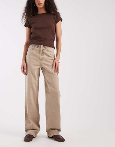 Vero Moda Vero Moda Tessa high rise wide leg jeans in mink-Neutral