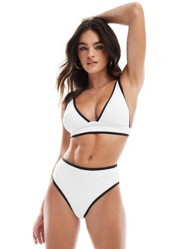 Vero Moda Vero Moda textured bikini top with tipping in white