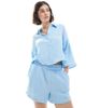 Vero Moda Vero Moda textured cropped shirt and shorts set in pastel blue - 2