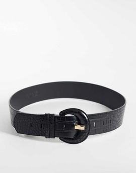 Vero Moda Vero Moda textured large round buckle belt in black