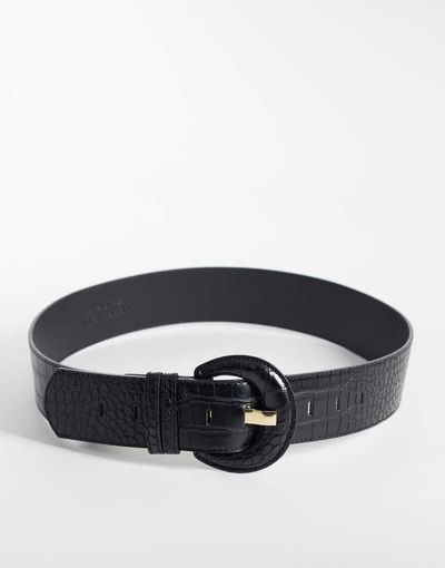 Vero Moda Vero Moda textured large round buckle belt in black