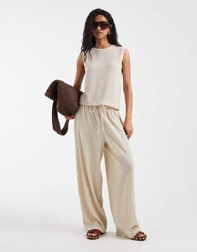 Vero Moda Vero Moda textured plisse barrel leg pants in stone - part of a set-Neutral