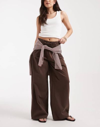 Vero Moda Vero Moda Valeria mid rise wide leg pull-on jeans in chocolate wash-Brown