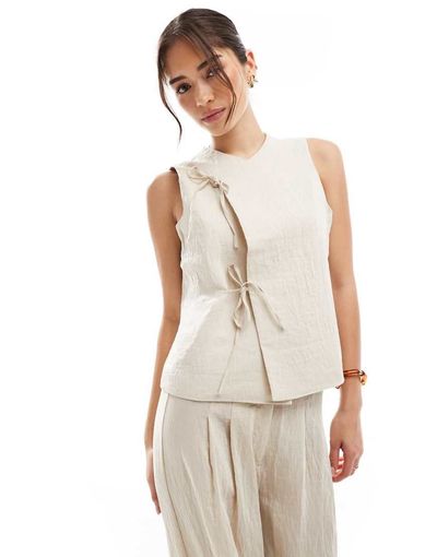 Vero Moda Vero Moda vest with tie front detail in cream - part of a set-Neutral