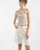 Vero Moda Vero Moda Villa mid-rise tie waist denim bermuda shorts in ecru wash-White - 2