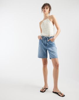Vero Moda Vero Moda Villa mid-rise tie waist denim bermuda shorts in light blue wash