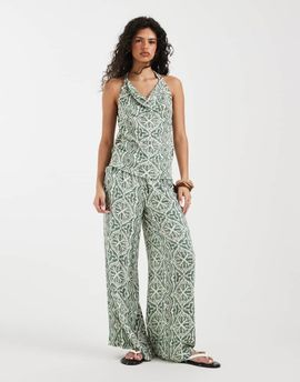 Vero Moda Vero Moda wide leg pants in green tile print - part of a set
