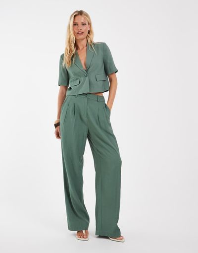 Vero Moda Vero Moda wide leg pleat front tailored pants in laurel green - part of a set
