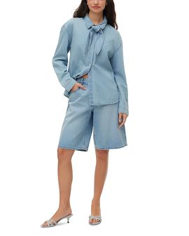 Vero Moda Vero Moda Woven Bow Top in Medium Blue Denim