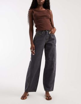 Vero Moda Vero Moda Zoe seam detail slouchy barrel leg jeans in dark gray rinse