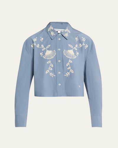 Veronica Beard Aderes Embroidered Cropped Cotton Shirt