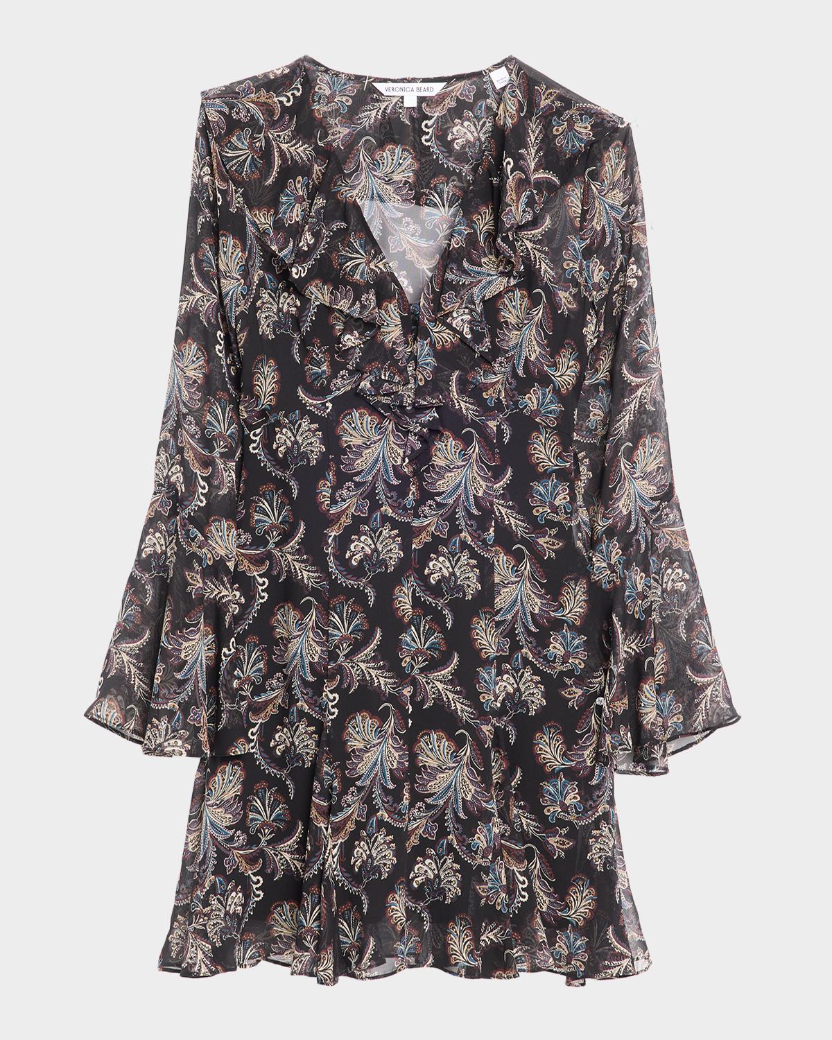 Veronica Beard Adrienne Paisley Silk Ruffle Minidress